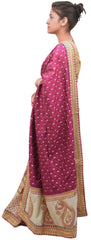 Wine & Cream Designer Wedding Partywear Silk Hand Embroidery Thread Zari Work Kolkata Saree Sari PSE444