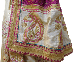 Wine & Cream Designer Wedding Partywear Silk Hand Embroidery Thread Zari Work Kolkata Saree Sari E444