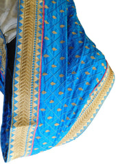 Blue & Cream Designer Wedding Partywear Silk Hand Embroidery Thread Zari Work Kolkata Saree Sari E445