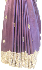 The Show Stopper Wine Designer Wedding Partywear Pure Satin Silk Hand Embroidery Stone Bullion Work Kolkata Saree Sari PSE449