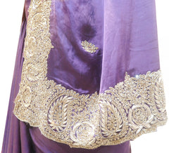 The Show Stopper Wine Designer Wedding Partywear Pure Satin Silk Hand Embroidery Stone Bullion Work Kolkata Saree Sari PSE449