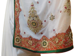 White Designer Wedding Partywear Georgette Hand Embroidery Cutdana Bullion Thread Stone Beads Work Kolkata Saree Sari E451