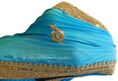 Blue Designer Wedding Partywear Silk Hand Embroidery Beads Stone Work Kolkata Saree Sari E454