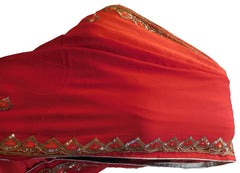 Red Designer Wedding Partywear Crepe (Chinon) Hand Embroidery Thread Cutdana Beads Stone Work Kolkata Saree Sari E455
