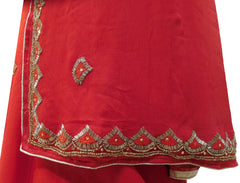 Red Designer Wedding Partywear Crepe (Chinon) Hand Embroidery Thread Cutdana Beads Stone Work Kolkata Saree Sari E455
