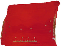 Red Designer Wedding Partywear Crepe (Chinon) Hand Embroidery Thread Cutdana Beads Stone Work Kolkata Saree Sari E455