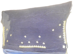 Blue Designer Wedding Partywear Crepe (Chinon) Hand Embroidery Thread Cutdana Beads Stone Work Kolkata Saree Sari E456