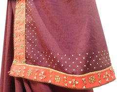 Wine Designer Wedding Partywear Crepe (Chinon) Hand Embroidery Stone Work Kolkata Saree Sari E457