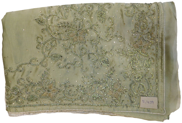 Green Designer Wedding Partywear Crepe (Chinon) Hand Embroidery Beads Cutdana Stone Work Kolkata Saree Sari E459