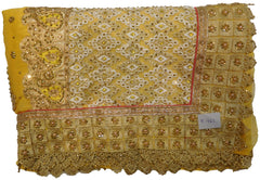 Yellow Designer Wedding Partywear Crepe (Chinon) Hand Embroidery Beads Thread Pearl Stone Work Kolkata Saree Sari E461