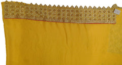 Yellow Designer Wedding Partywear Crepe (Chinon) Hand Embroidery Beads Thread Pearl Stone Work Kolkata Saree Sari E461