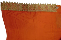 Orange Designer Wedding Partywear Crepe (Chinon) Hand Embroidery Beads Thread Pearl Stone Work Kolkata Saree Sari E462