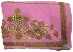 Pink Designer Wedding Partywear Georgette Hand Embroidery Cutdana Thread Stone Beads Work Kolkata Saree Sari E463