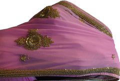 Pink Designer Wedding Partywear Georgette Hand Embroidery Cutdana Thread Stone Beads Work Kolkata Saree Sari E463