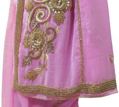 Pink Designer Wedding Partywear Georgette Hand Embroidery Cutdana Thread Stone Beads Work Kolkata Saree Sari E463