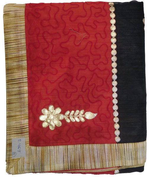 Red & Black Designer Wedding Partywear Supernet (Cotton) Hand Embroidery Zari Gota Work Kolkata Saree Sari E467