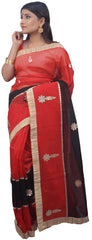 Red & Black Designer Wedding Partywear Supernet (Cotton) Hand Embroidery Zari Gota Work Kolkata Saree Sari E467