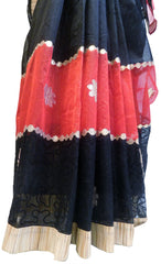 Black & Red Designer Wedding Partywear Supernet (Cotton) Hand Embroidery Zari Gota Work Kolkata Saree Sari E468