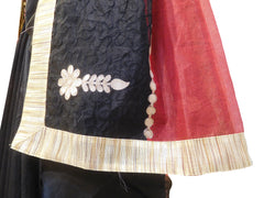 Black & Red Designer Wedding Partywear Supernet (Cotton) Hand Embroidery Zari Gota Work Kolkata Saree Sari E468