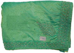 Green Designer Wedding Partywear Silk Hand Embroidery Thread Beads Stone Work Kolkata Saree Sari E469