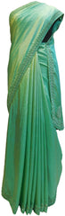 Green Designer Wedding Partywear Silk Hand Embroidery Thread Beads Stone Work Kolkata Saree Sari E469
