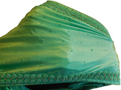 Green Designer Wedding Partywear Silk Hand Embroidery Thread Beads Stone Work Kolkata Saree Sari E469