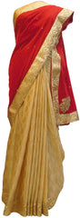 Red & Cream Designer Wedding Partywear Velvet & Crepe (Jackard) Hand Embroidery Zari Stone Work Kolkata Saree Sari E470