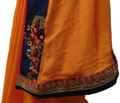 Orange Designer Wedding Partywear Crepe (Chinon) Hand Embroidery Thread Zari Sequence Cutdana Work Kolkata Saree Sari E472
