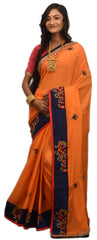 Orange Designer Wedding Partywear Crepe (Chinon) Hand Embroidery Thread Zari Sequence Cutdana Work Kolkata Saree Sari E472