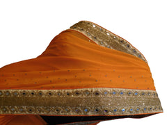 SMSAREE Orange Designer Wedding Partywear Georgette (Viscos) Stone Zari Cutdana Mirror & Thread Hand Embroidery Work Bridal Saree Sari With Blouse Piece E480