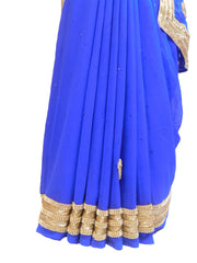 SMSAREE Blue Designer Wedding Partywear Georgette Stone & Zari Hand Embroidery Work Bridal Saree Sari With Blouse Piece E482