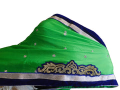 SMSAREE Green & Cream Designer Wedding Partywear Georgette (Viscos) Stone Cutdana & Thread Hand Embroidery Work Bridal Saree Sari With Blouse Piece E493