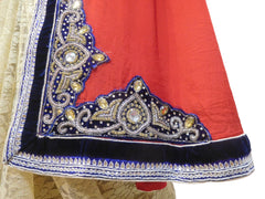 SMSAREE Red & Cream Designer Wedding Partywear Georgette (Viscos) & Net Stone Cutdana Thread Zari & Pearl Hand Embroidery Work Bridal Saree Sari With Blouse Piece E494