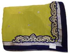 SMSAREE Yellow & Cream Designer Wedding Partywear Georgette (Viscos) Stone Cutdana & Thread Hand Embroidery Work Bridal Saree Sari With Blouse Piece E495