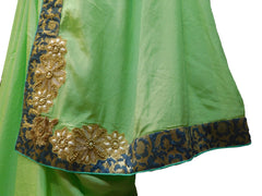 SMSAREE Green Designer Wedding Partywear Crepe (Chinon) Zari Thread Beads Cutdana Sequence & Bullion Hand Embroidery Work Bridal Saree Sari With Blouse Piece E497
