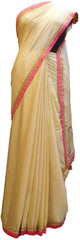 SMSAREE Cream Designer Wedding Partywear Crepe (Chinon) Thread Pearl Sequence & Bullion Hand Embroidery Work Bridal Saree Sari With Blouse Piece E502