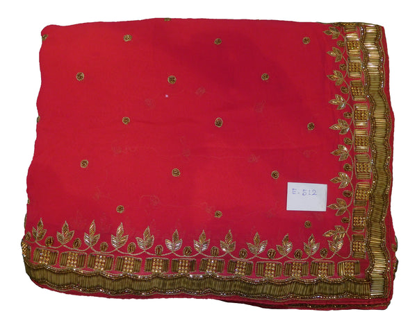 SMSAREE Pink Designer Wedding Partywear Georgette (Viscos) Cutdana Stone Beads & Thread Hand Embroidery Work Bridal Saree Sari With Blouse Piece E512