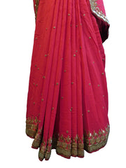 SMSAREE Pink Designer Wedding Partywear Georgette (Viscos) Cutdana Stone Beads & Thread Hand Embroidery Work Bridal Saree Sari With Blouse Piece E512