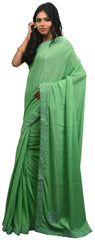 SMSAREE Green Designer Wedding Partywear Crepe (Chinon) Thread Beads & Pearl Hand Embroidery Work Bridal Saree Sari With Blouse Piece E513