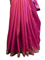 SMSAREE Pink Designer Wedding Partywear Silk Cutdana Stone Zari & Gota Hand Embroidery Work Bridal Saree Sari With Blouse Piece E514