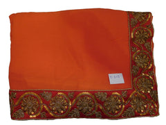 SMSAREE Orange Designer Wedding Partywear Crepe (Chinon) Sequence & Zari Hand Embroidery Work Bridal Saree Sari With Blouse Piece E515