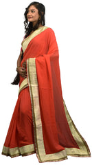 SMSAREE Red Designer Wedding Partywear Crepe (Chinon) Cutdana & Zari Hand Embroidery Work Bridal Saree Sari With Blouse Piece E517