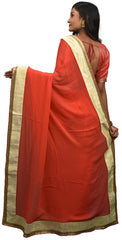 SMSAREE Red Designer Wedding Partywear Crepe (Chinon) Cutdana & Zari Hand Embroidery Work Bridal Saree Sari With Blouse Piece E517