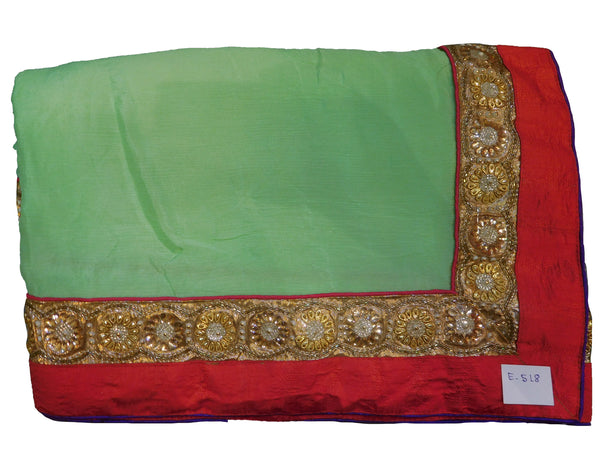 SMSAREE Turquoise & Cream Designer Wedding Partywear Crepe (Chinon) Cutdana Stone Beads & Zari Hand Embroidery Work Bridal Saree Sari With Blouse Piece E518