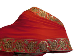 SMSAREE Red Designer Wedding Partywear Crepe (Chinon) Sequence & Zari Hand Embroidery Work Bridal Saree Sari With Blouse Piece E521