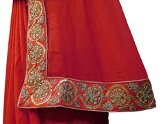 SMSAREE Red Designer Wedding Partywear Crepe (Chinon) Sequence & Zari Hand Embroidery Work Bridal Saree Sari With Blouse Piece E521