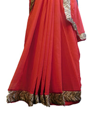 SMSAREE Red Designer Wedding Partywear Crepe (Chinon) Cutdana Stone & Zari Hand Embroidery Work Bridal Saree Sari With Blouse Piece E523