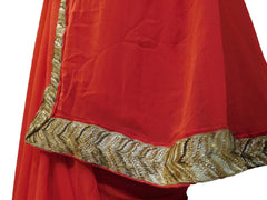 SMSAREE Red Designer Wedding Partywear Crepe (Chinon) Cutdana Stone & Zari Hand Embroidery Work Bridal Saree Sari With Blouse Piece E523