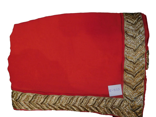 SMSAREE Red Designer Wedding Partywear Crepe (Chinon) Cutdana Stone & Zari Hand Embroidery Work Bridal Saree Sari With Blouse Piece E523