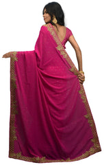 SMSAREE Pink Designer Wedding Partywear Georgette Cutdana & Stone  Hand Embroidery Work Bridal Saree Sari With Blouse Piece E524